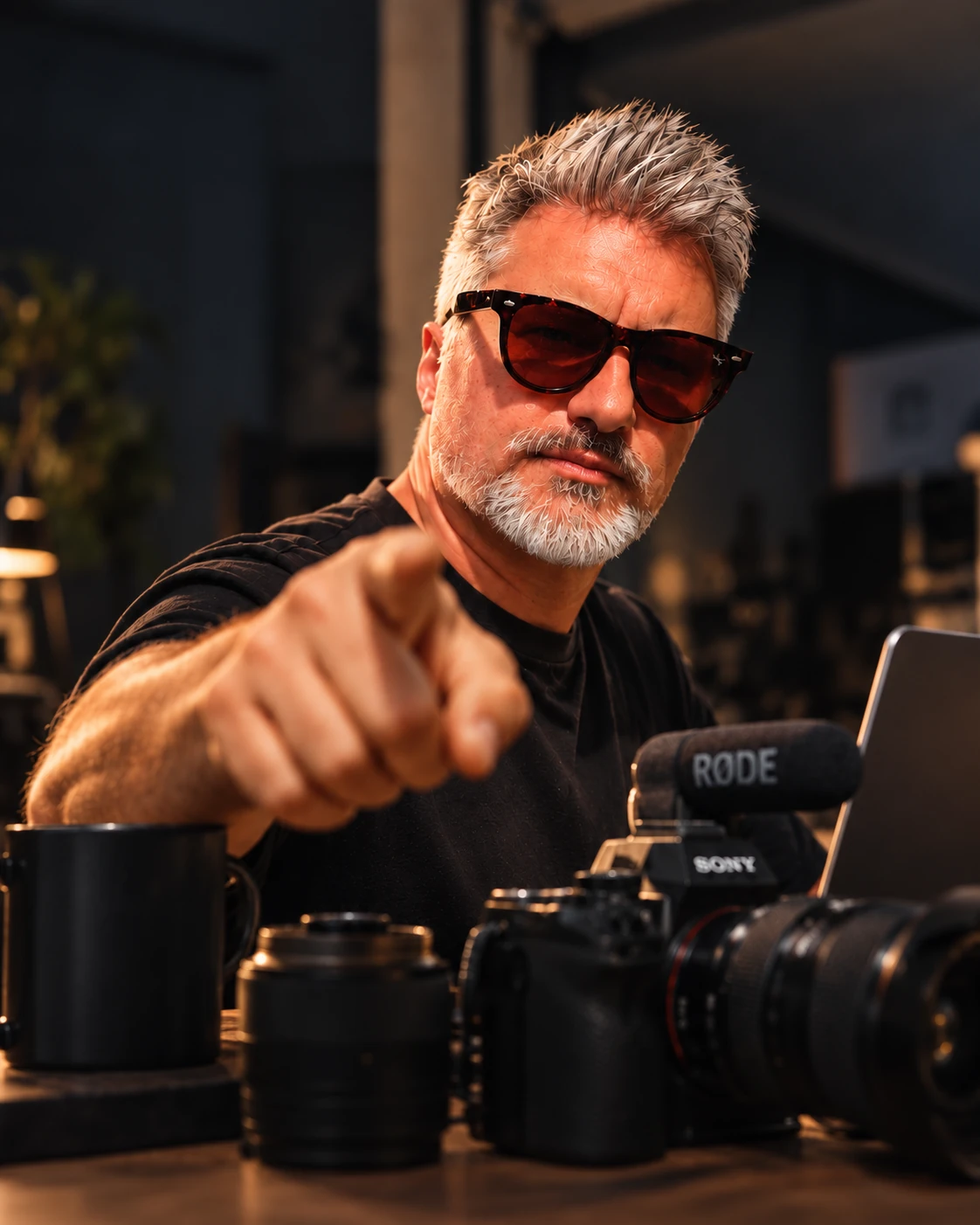 Daniel Marvel em um ambiente audiovisual, com câmera, lentes e microfone.